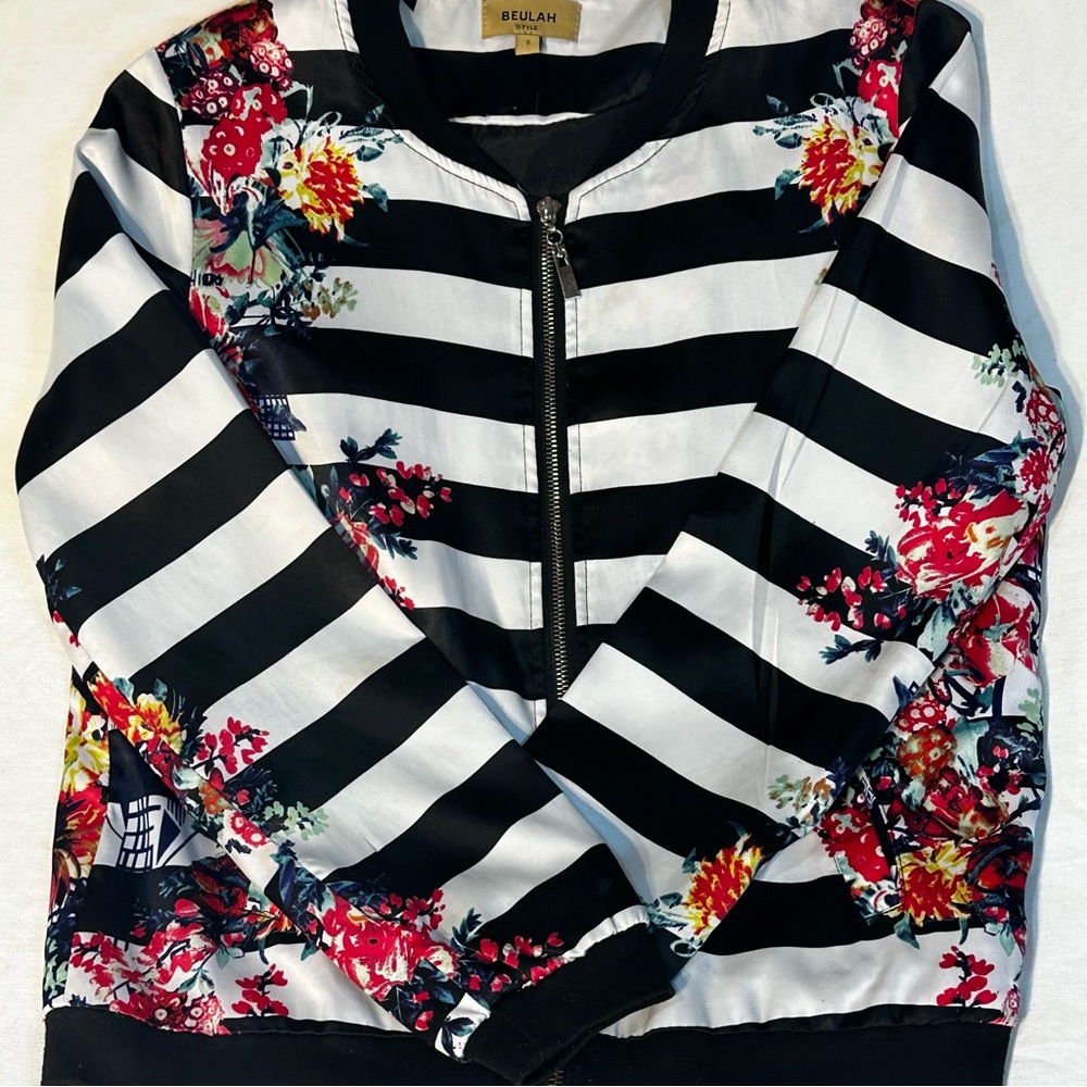 Floral& striped Beulah bomber jacket